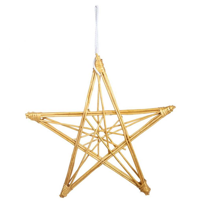 estrella decoracion de mimbre dorada