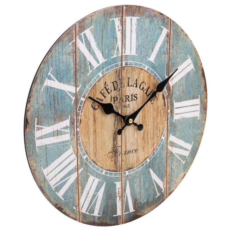 reloj de pared de madera azul