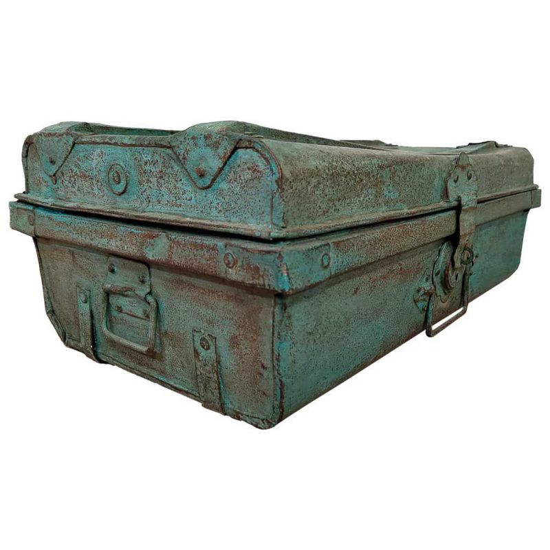 maleta de metal acabado artesanal azul