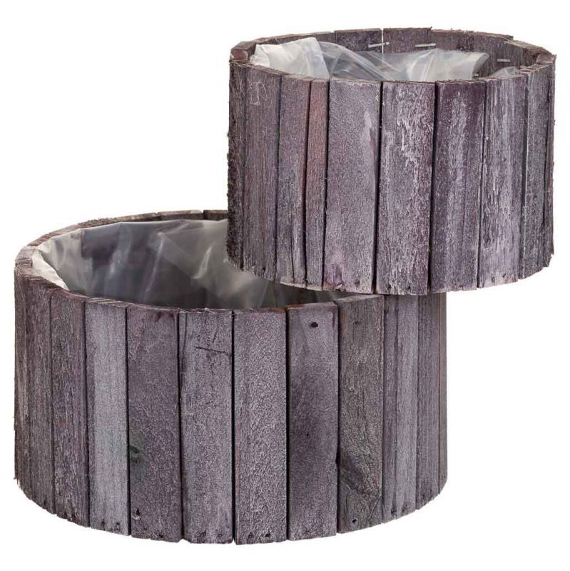cestos set 2pzas redondos de madera gris