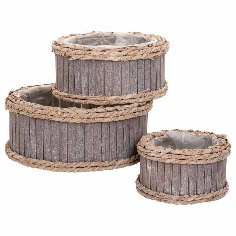 cestos set 3 pzas redonda de madera gris