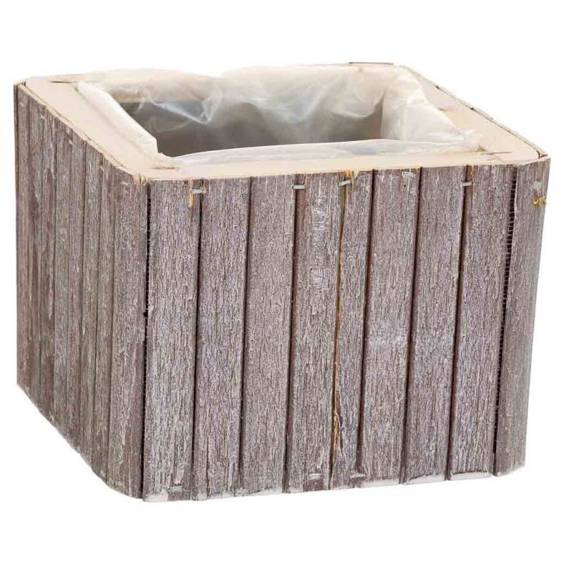 cesto cuadrado de madera gris
