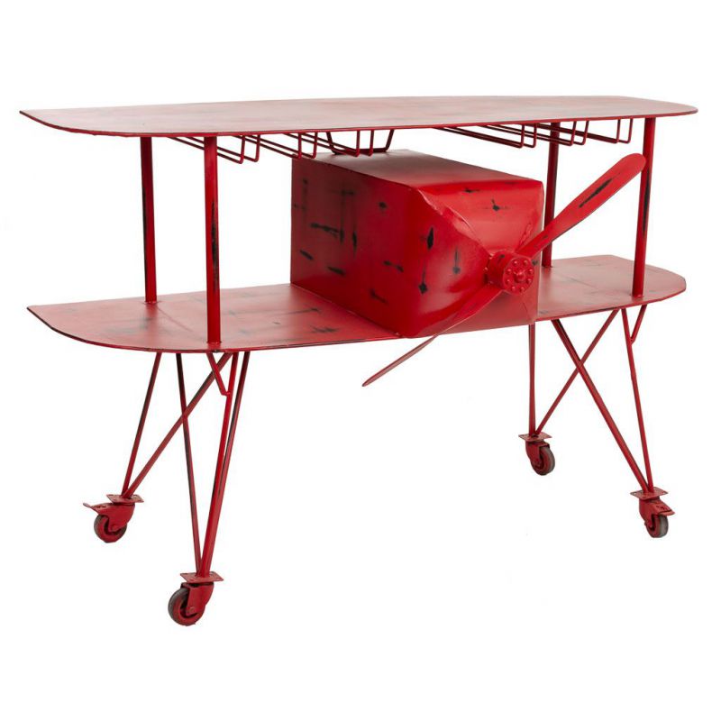 barra bar avion de madera y metal lacado rojo