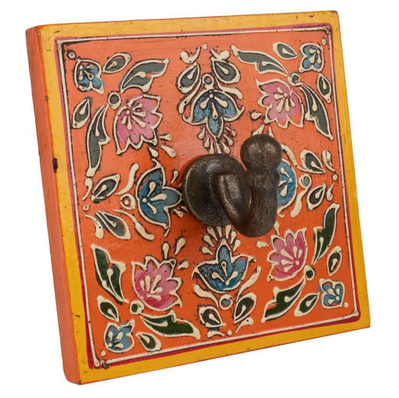 percha de madera de 1 gancho pintado artesanal naranja