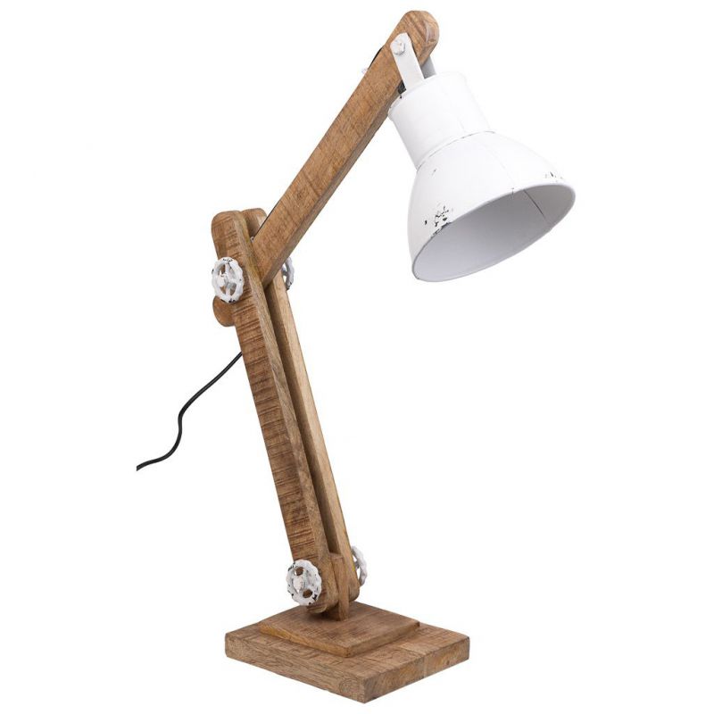 lampara flexo de madera y metal blanco