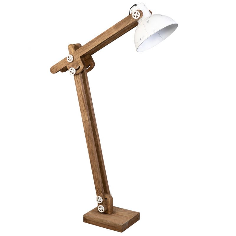lampara flexo de pie de madera y metal blanco