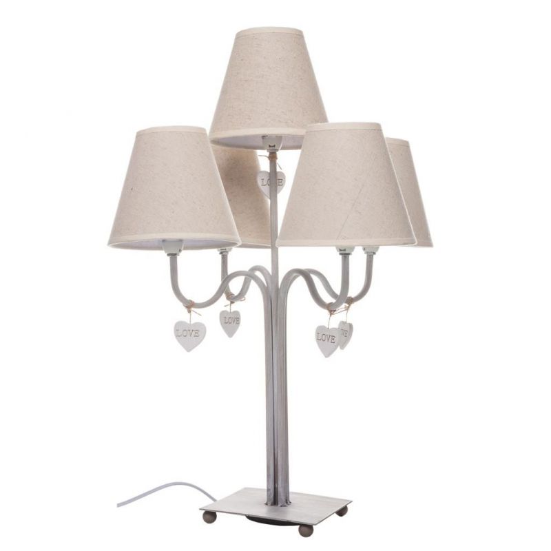 lampara de mesa de metal blanco antiguo, 5 luces