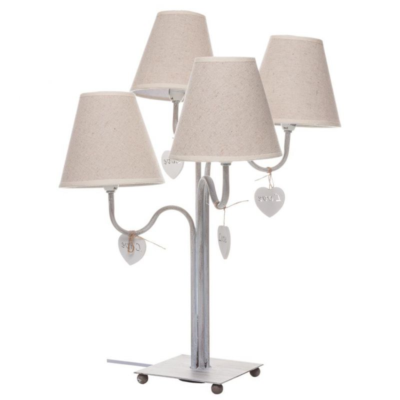 lampara de mesa de metal blanco antiguo, 4 luces