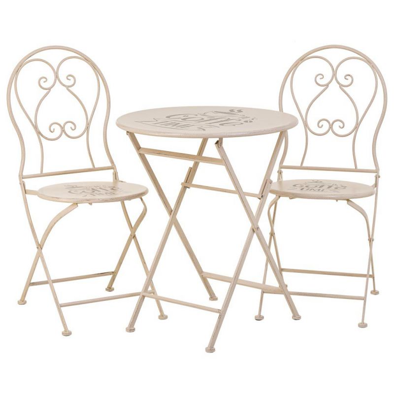 conjunto mesa y 2 sillas de forja blanco