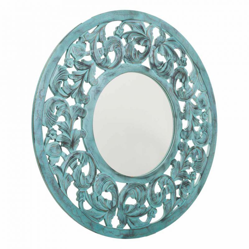 espejo de madera  artesanal azul