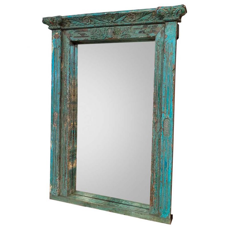 espejo madera artesanal azul