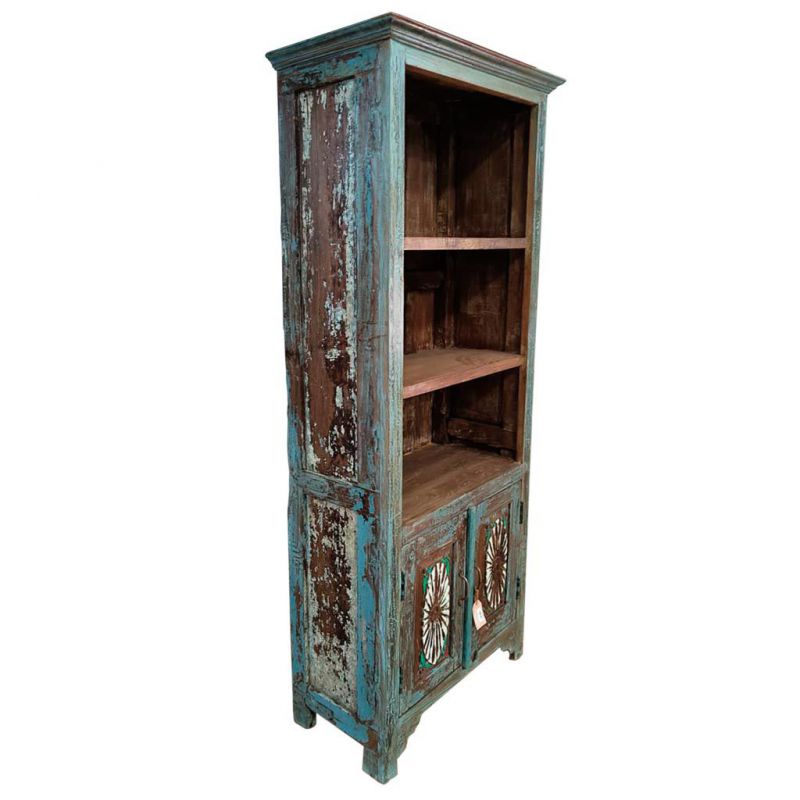 estanteria de madera acabado artesanal azul
