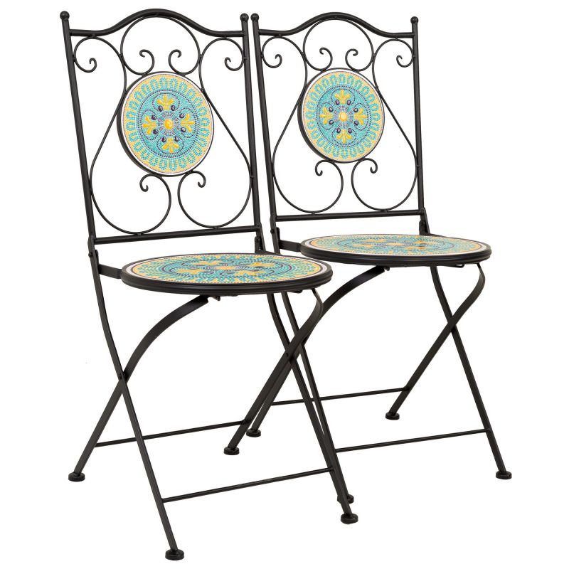 sillas de forja y mosaico set 2 pzas negro