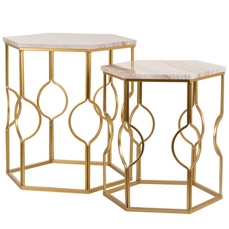 mesas set 2 pzas de metal dorado