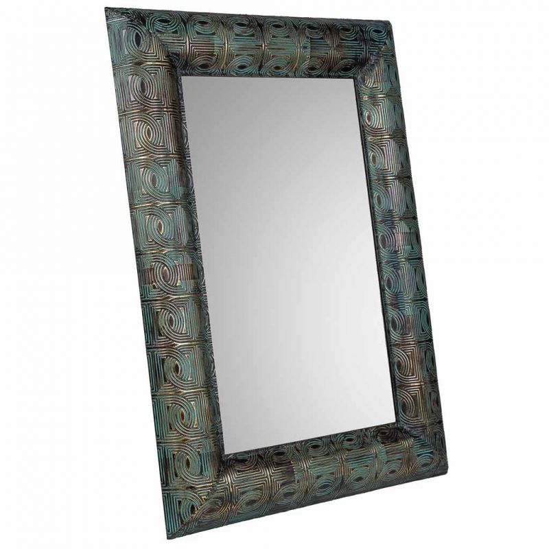 espejo de pared de metal azul