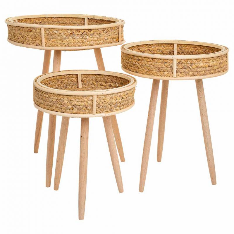 mesas esquineras set 3 pzasde bambu y madera marron