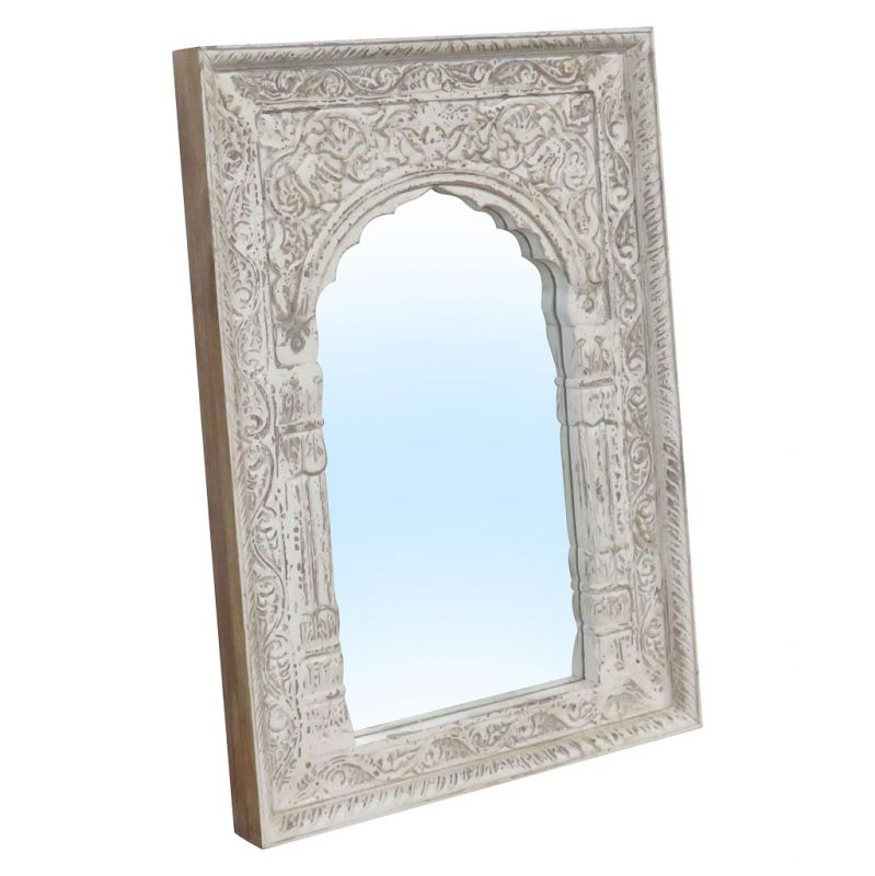 espejo de madera y cristal acabado artesanal blanco