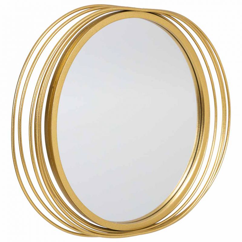 espejo ovalado de pared de metal dorado