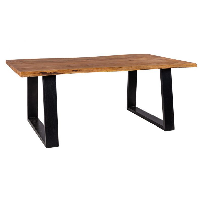 mesa de centro de madera y metal acabado artesanal