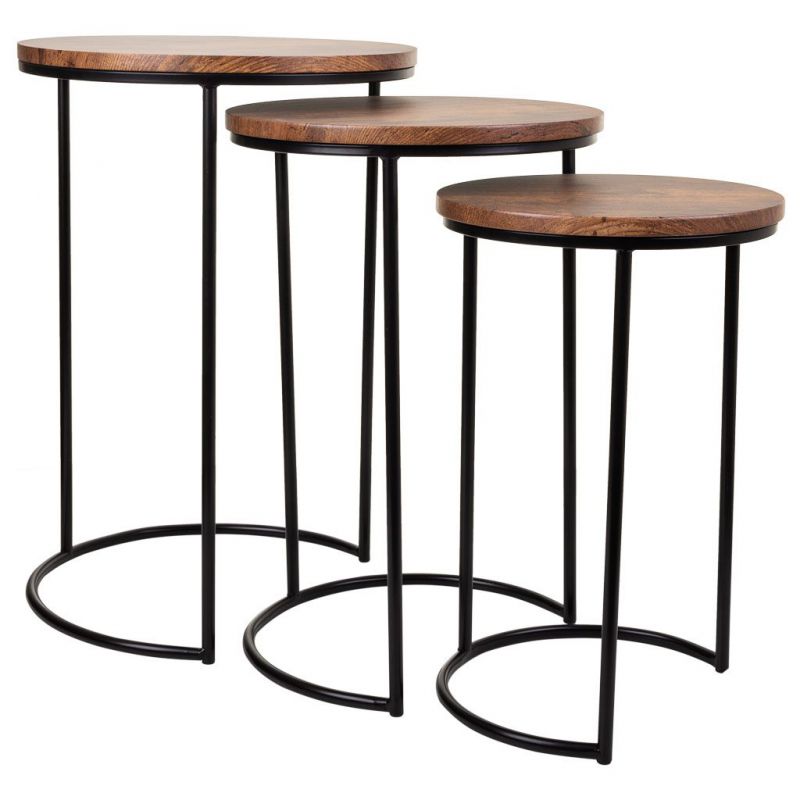 mesas metal y madera set de 3 piezas