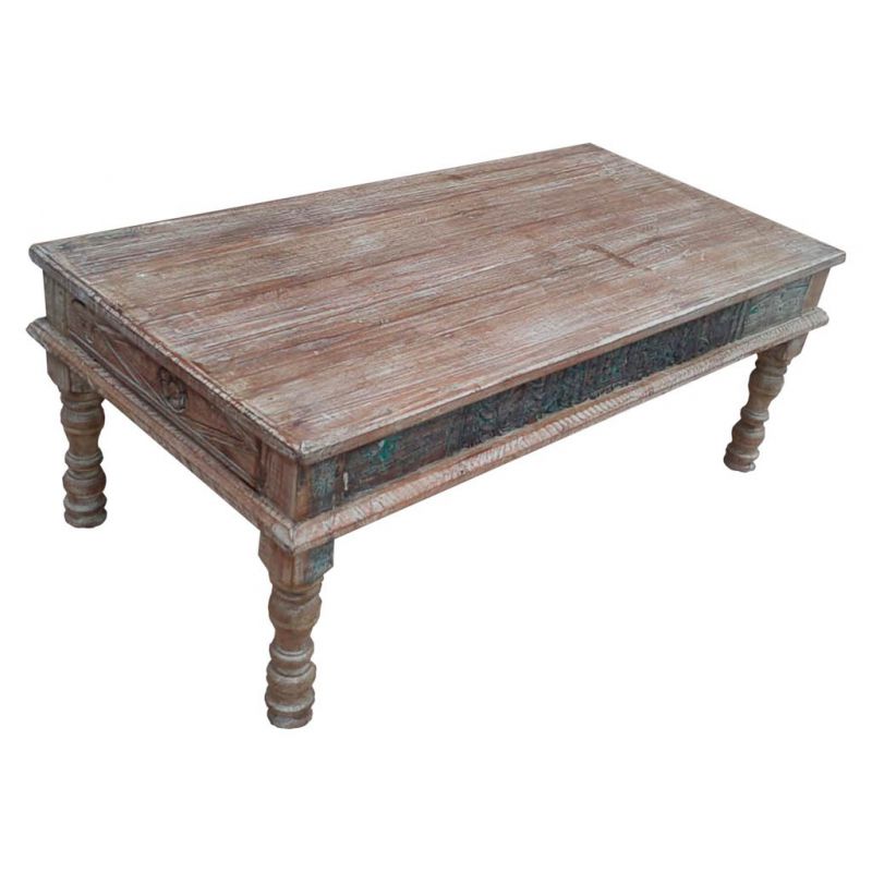 mesa auxiliar de centro de madera acabado artesanal marron