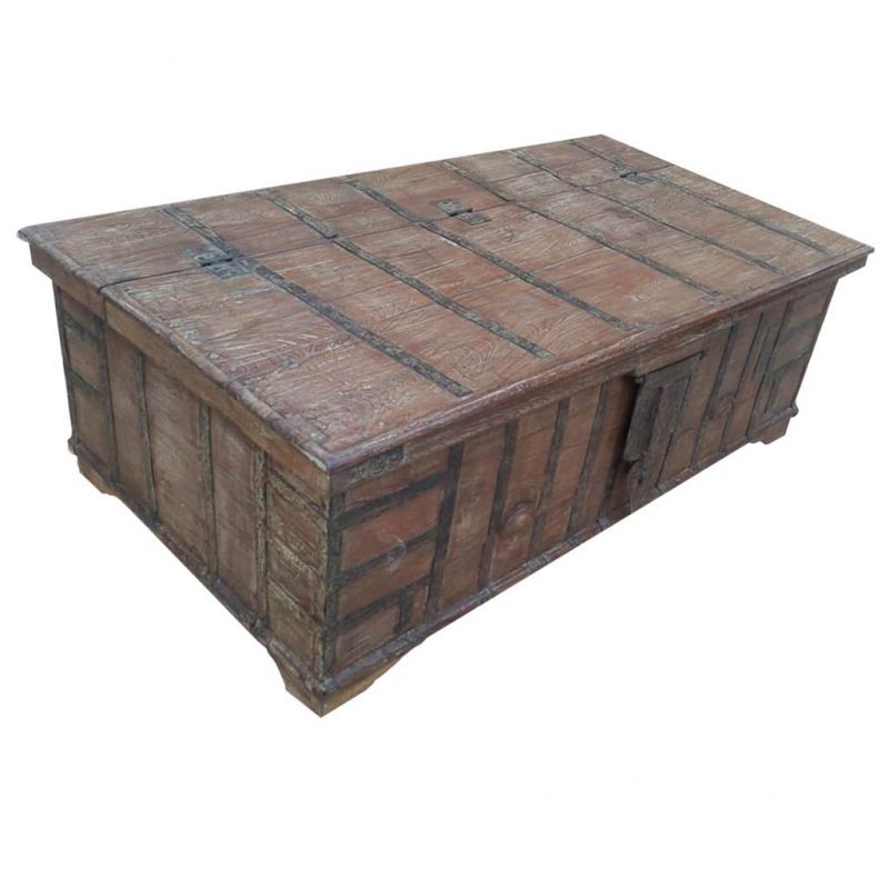 mesa baul de centro de madera acabado artesanal marron