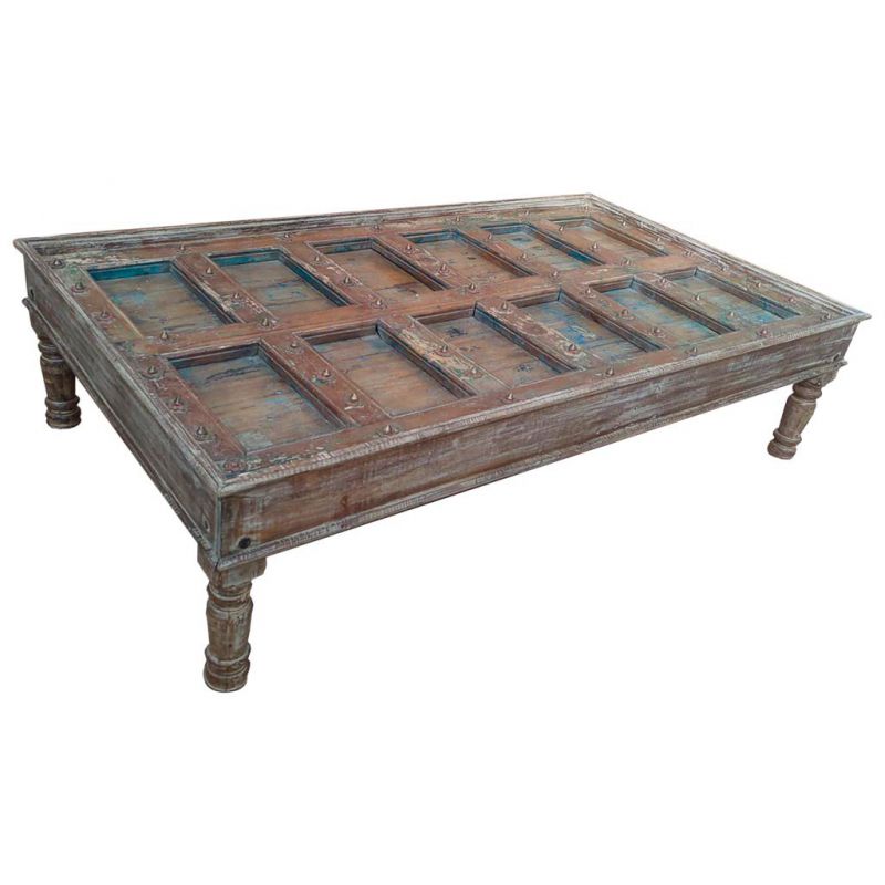 mesa de centro de madera acabado artesanal marron