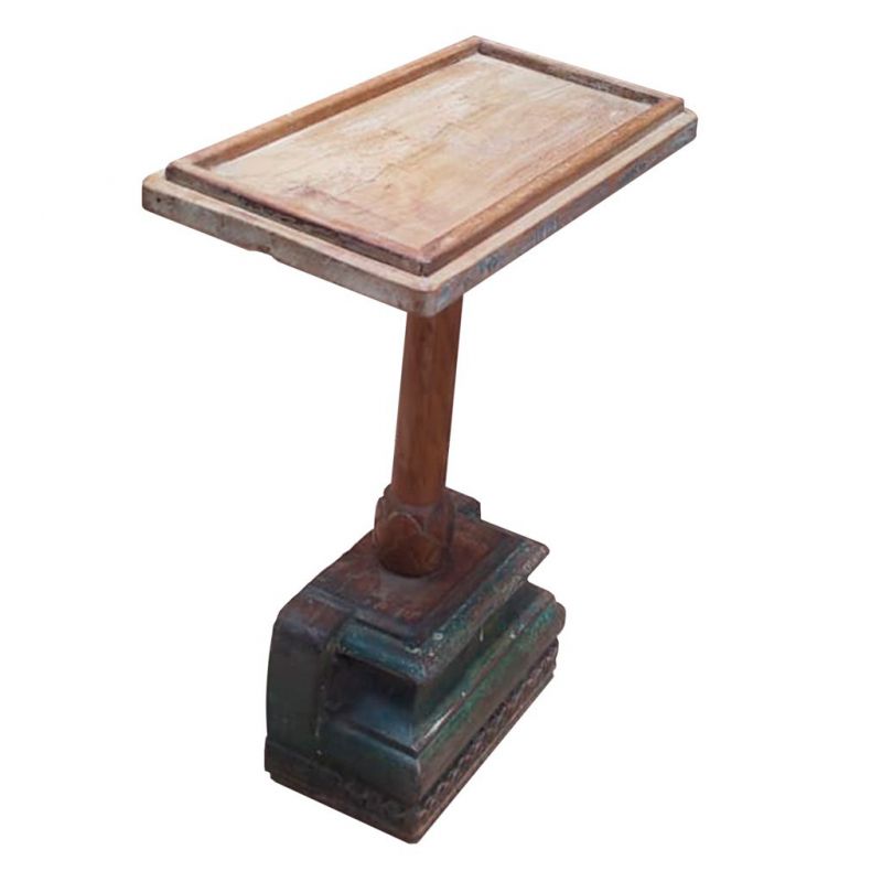 mesa auxiliar de centro de madera acabado artesanal marron