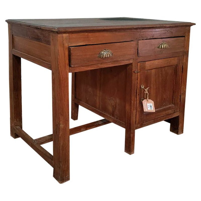 mesa escritorio de madera acabado artesanal marron