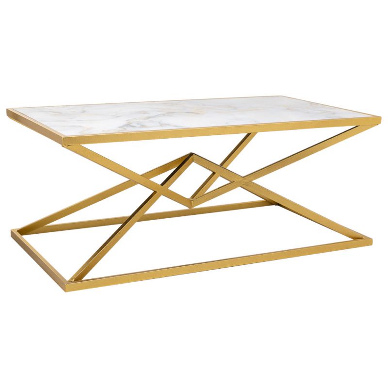 mesa de centro rectangular de metal dorado