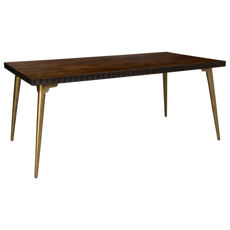 mesa rectangular de madera y metal marron