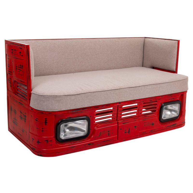 sofa de madera y metal lacado rojo ruta 66
