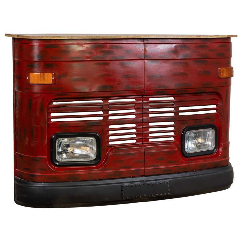 barra botellero furgoneta de madera y metal acabado artesanal rojo con