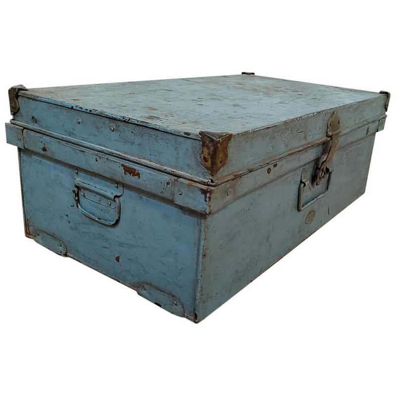 maleta de metal acabado artesanal azul