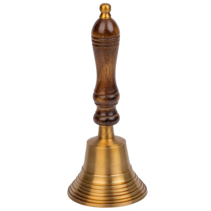 campana de metal y mango de madera marron