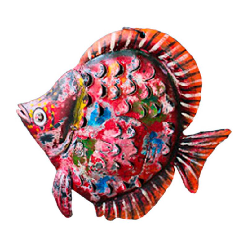 pez portavela de metal envejecido rojo