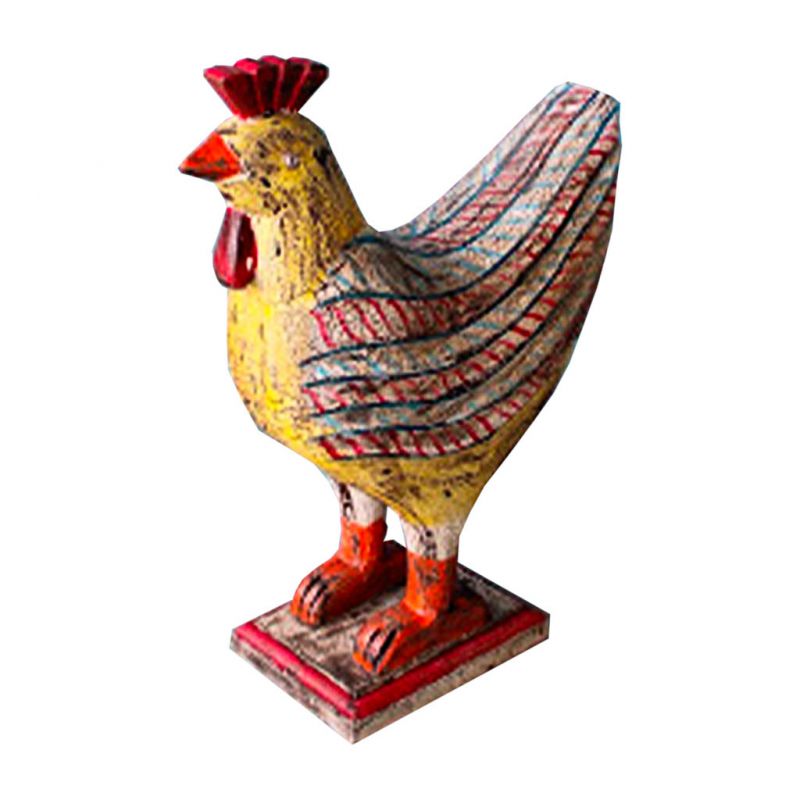 gallo deco de madera pintado artesanal envejecido amarillo