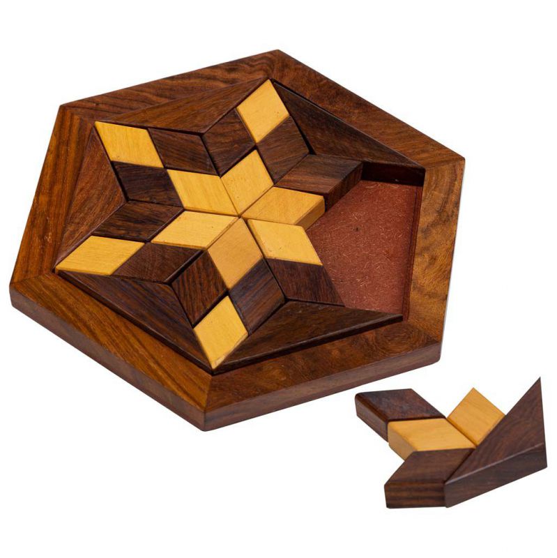 hexa puzzle juego 3d de madera marron