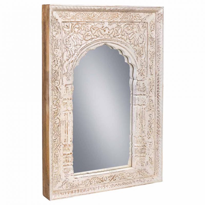 espejo de madera y cristal acabado artesanal blanco