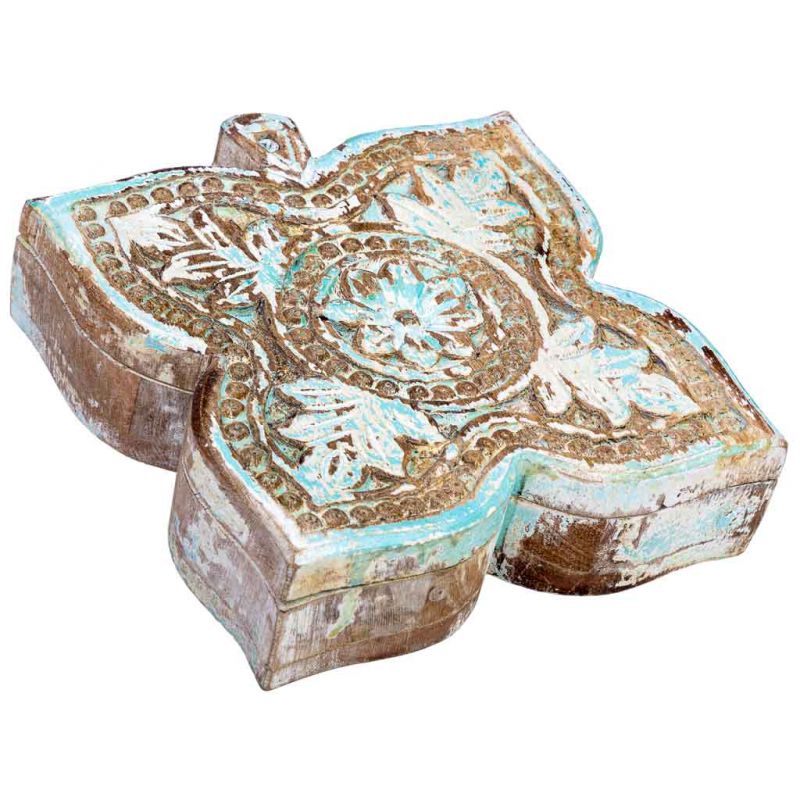 caja de madera acabado artesanal envejecido azul