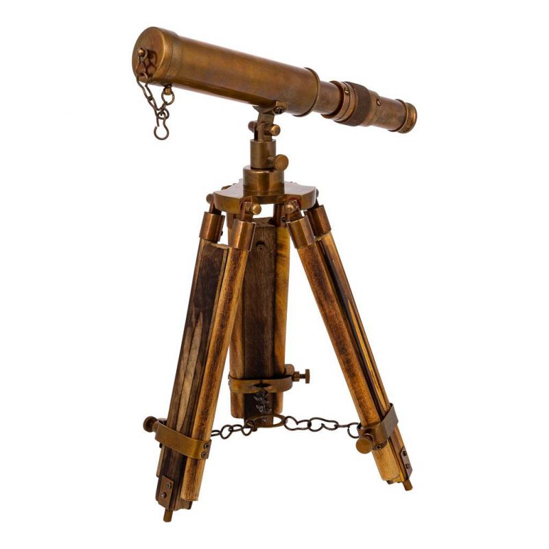 telescopio con tripode de madera y metal
