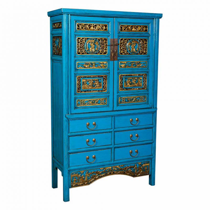 armario de madera pintado a mano acabado artesanal azul