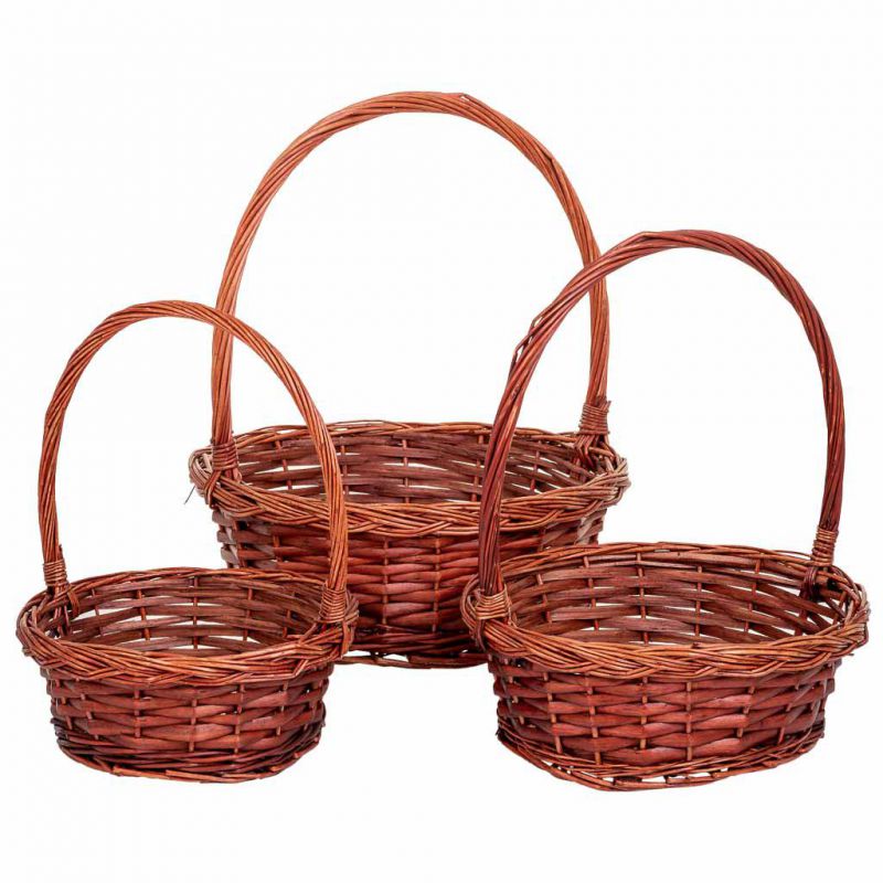 cestas set 3 pzas redondas de mimbre con asas marron