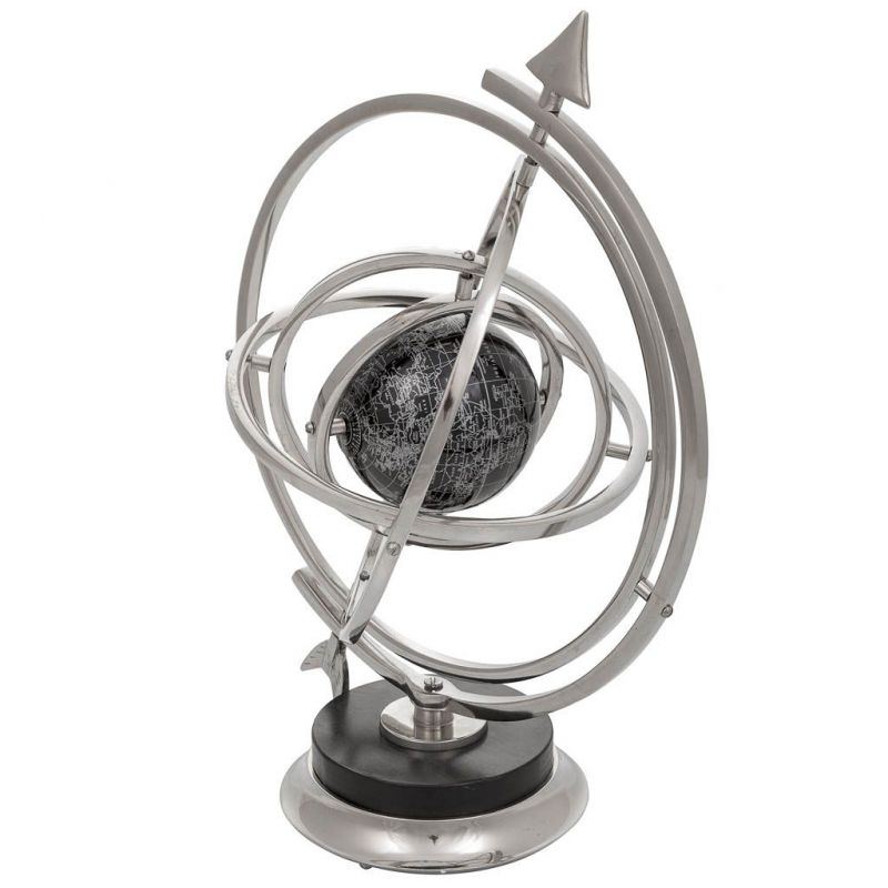 esfera astrologica de aluminio y madera negro y plata
