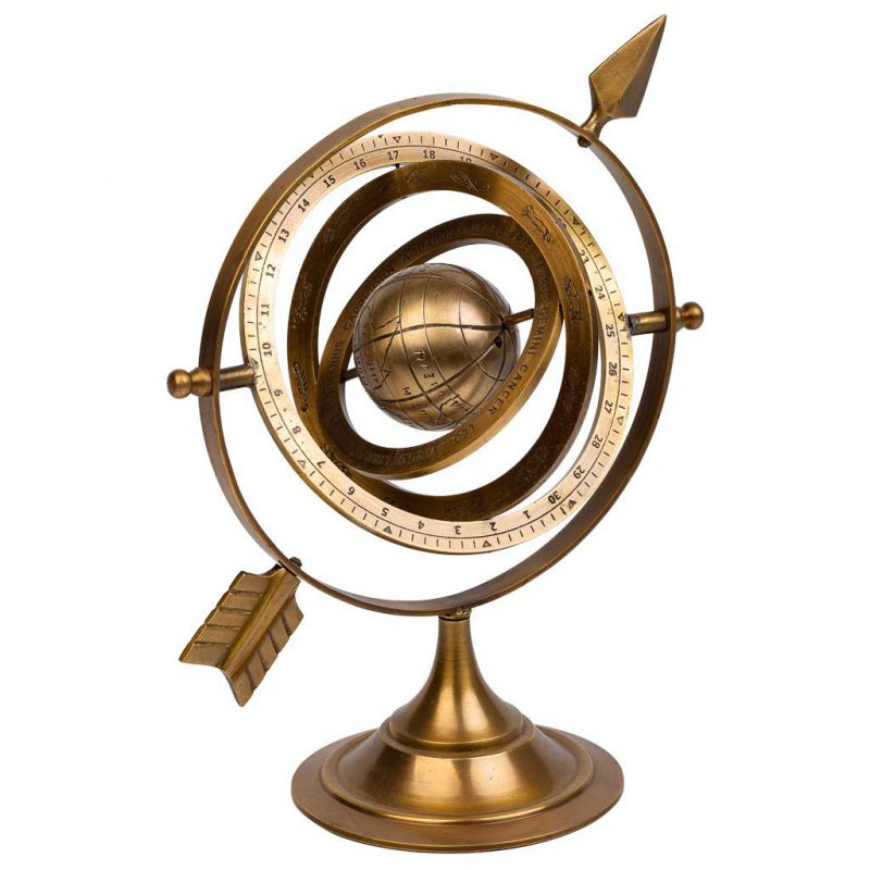 esfera astrologica de metal de laton dorado y marron