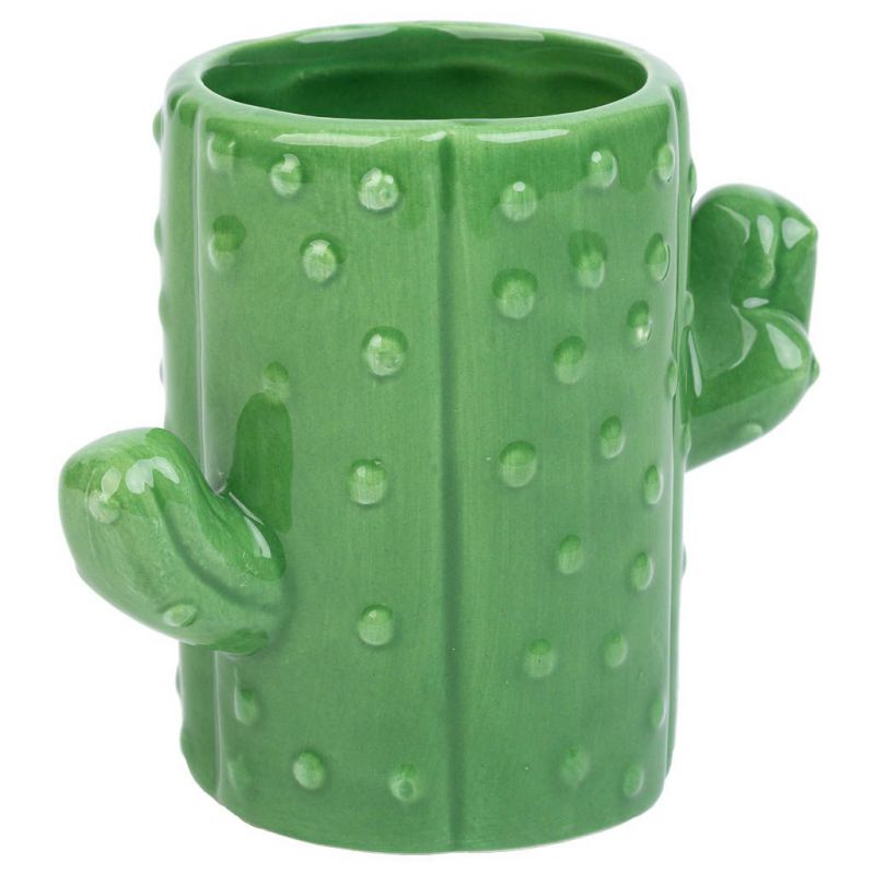 porta lapices cactus de ceramica verde