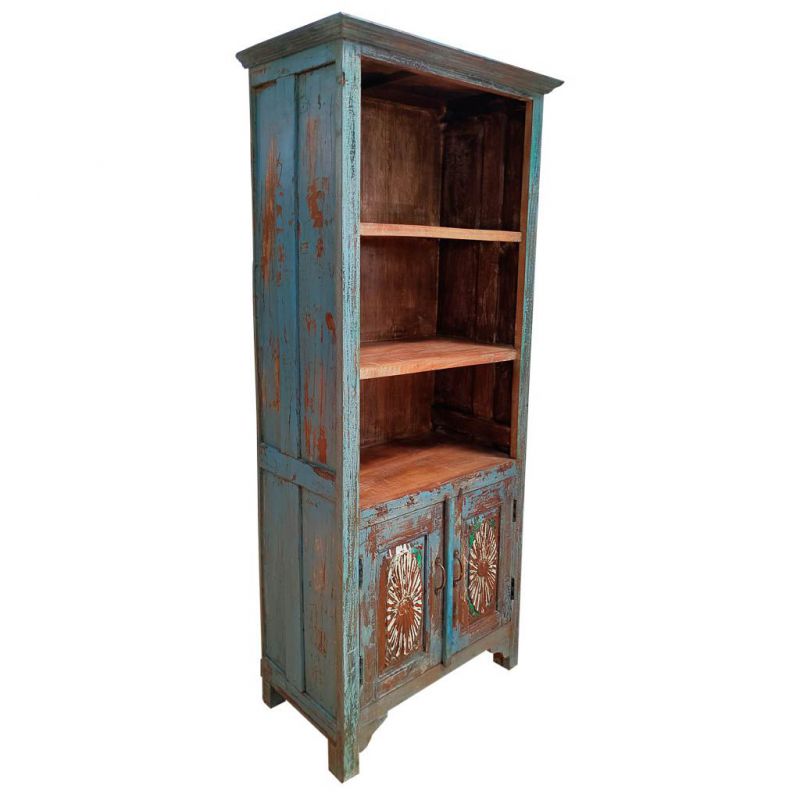 estanteria de madera acabado artesanal azul