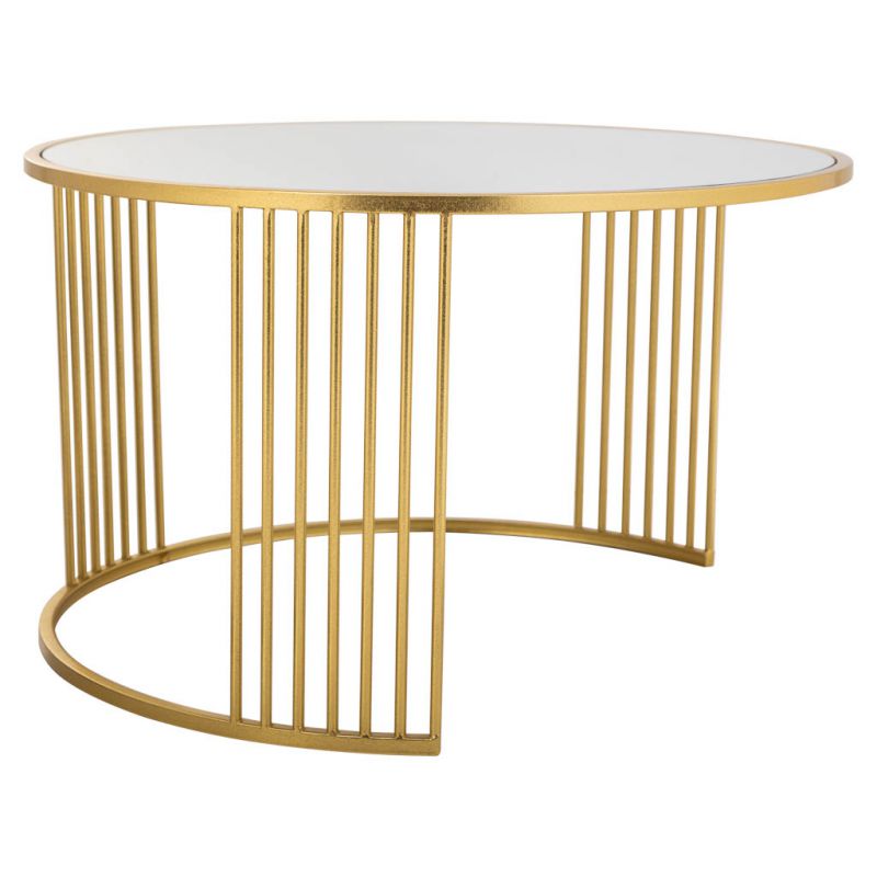 mesa de centro redonda de metal dorado