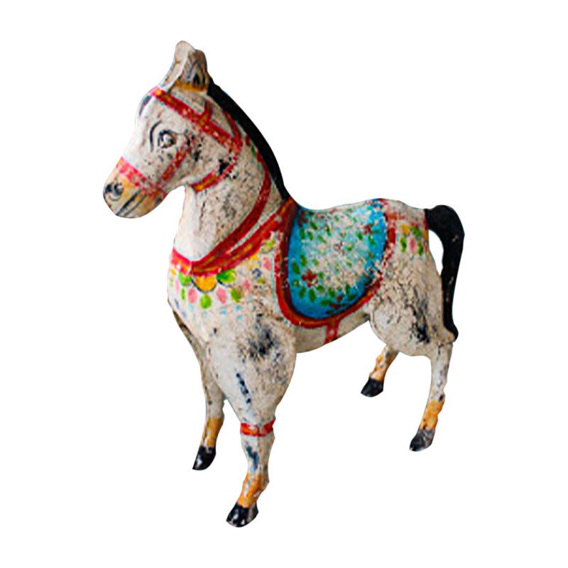 caballo deco de metal pintado artesanal envejecido blanco