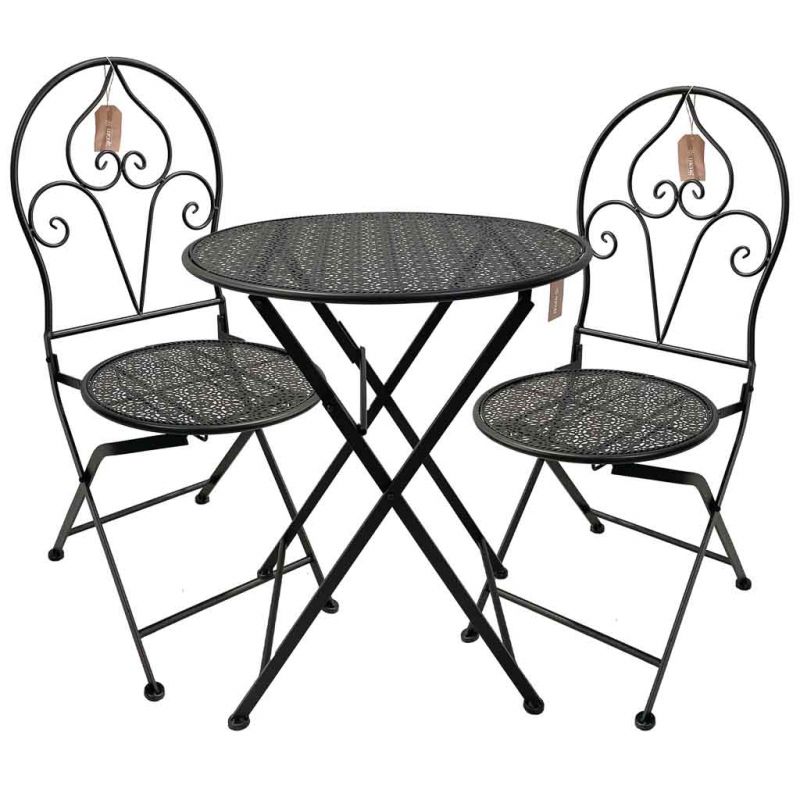 conjunto de mesa y dos sillas de forja negro